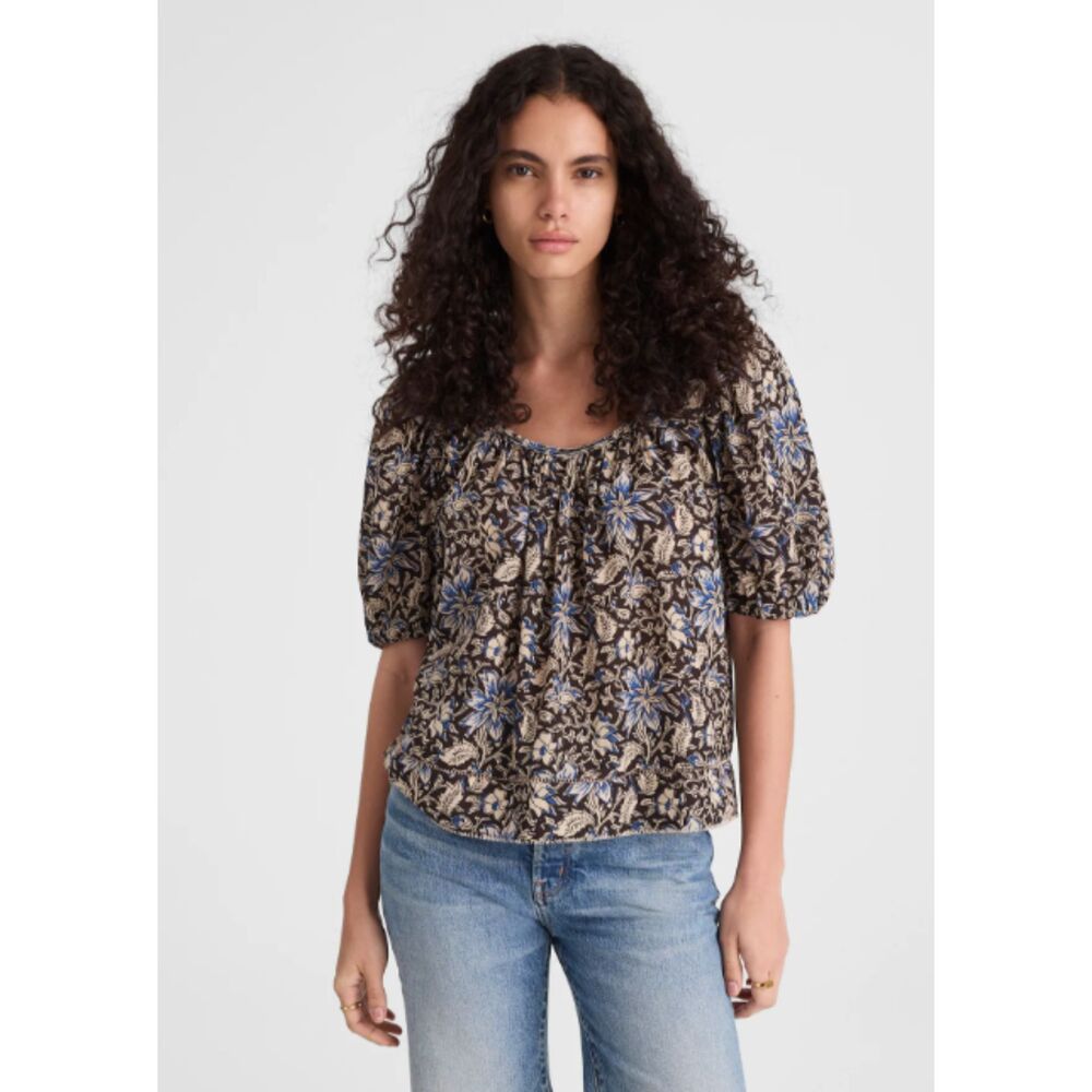 Madewell Puff-Sleeve Scoopneck Top Dark Carob Large